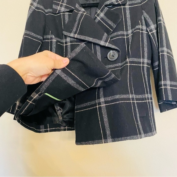 Banana Republic Plaid Black Pea Coat Wool Blend Size XS Preppy Academia Business - Picture 7 of 13